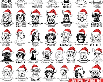 Christmas PEEKING Dog SVG Bundle, Cute Dogs with Santa Hats, Dog Lover Svg, Christmas Svg, Dog Breeds Christmas, Cut for Cricut, Silhouette