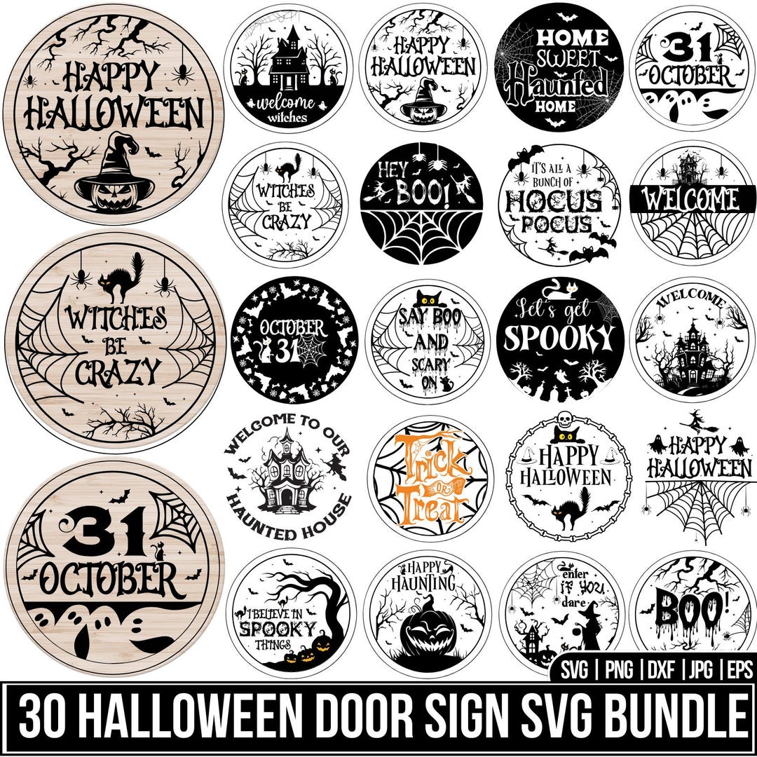 Halloween Door Hanger SVG Bundle: Spooky Laser Cut Files - Etsy