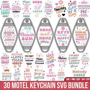 Motel Keychain Svg Bundle, Hotel Keychain Svg, Keychain Quotes Svg, Retro Keychain Svg, Trendy keychain Svg, Round Keychain Svg, For Cricut