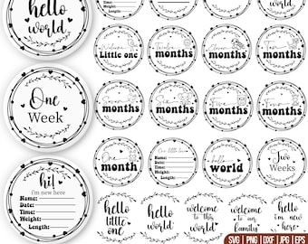 Baby Milestone Card Svg Png Bundle, Baby Milestone Svg, Monthly Milestone Baby Svg, Hello World Svg, Baby Announcement Svg, Files for Cricut