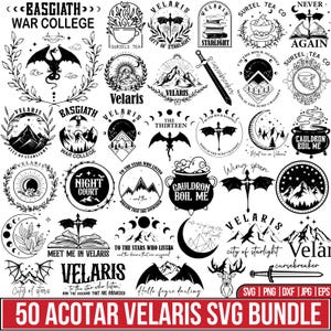 Paquete SVG de ACOTAR Velaris, Corte Nocturna SVG, Corte de Espinas SVG, Rosas SVG, Fantasía Bookish SVG, Cuarta Ala SVG, Bat Boys SVG, Para Cricut