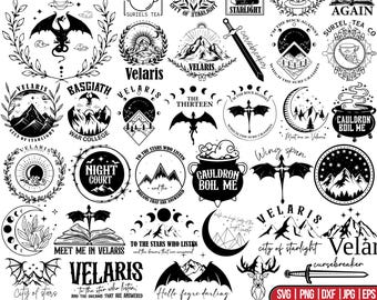 ACOTAR Velaris SVG Bundle, Nachtgericht SVG, Ein Gericht der Dornen SVG Rosen SVG, Fantasy Bücherwurm SVG, Vierter Flügel SVG, Fledermaus Jungen SVG, Für Cricut