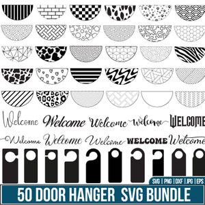Door Hanger Svg Png Bundle, Welcome Sign svg, Welcome To Our Home Svg, Porch Sign Svg, Patterned Door Hanger Svg, Cut For Cricut, Silhouette