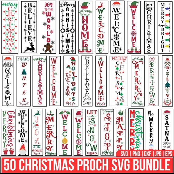 Christmas Porch Sign SVG Bundle, Vertical Christmas SVG, Merry Christmas Sign. Holiday Porch Decor PNG, Welcome Sign, for Cricut, Silhouette