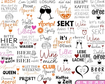 Paquete de archivos SVG para plotter de bebidas alemanas, dichos sobre el vino alemán, Aperol SVG, alcohol SVG, alemán SVG, café SVG, vino SVG, hora del vino, Cricut