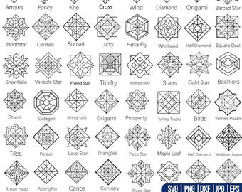 Geometric Quilt Block Patterns, Quilt Pattern Svg, Geometric Svg, Patchwork Design, Quilting Template, Sewing Pattern, Quilt Star For Cricut