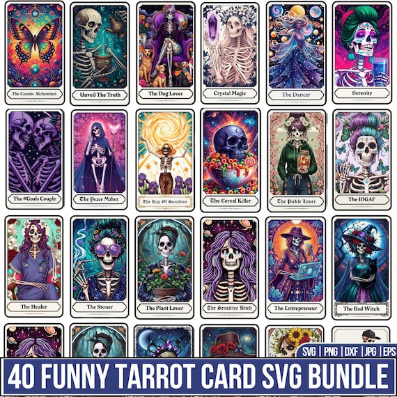 Funny Tarot Card PNG Bundle, Adult Humor Sarcasm PNG, Witchy Tarot, Sarcastic Sweary Skeleton Skull, Colorful Skeleton Aesthetic, For Cricut