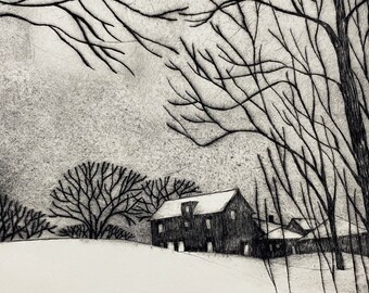 A Blanket of Snow (2/12) | Drypoint print