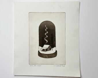 Bell Jar Cabin: Night | Intaglio print