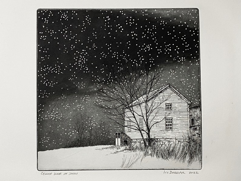 Cellar Door in Snow Intaglio etching print image 2