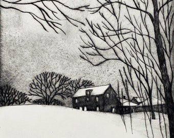 A Blanket of Snow (2/12) | Drypoint print