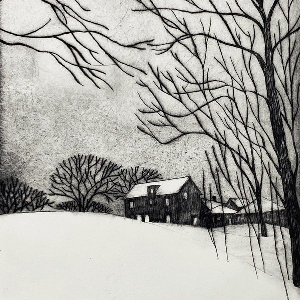 A Blanket of Snow (2/12) | Drypoint print