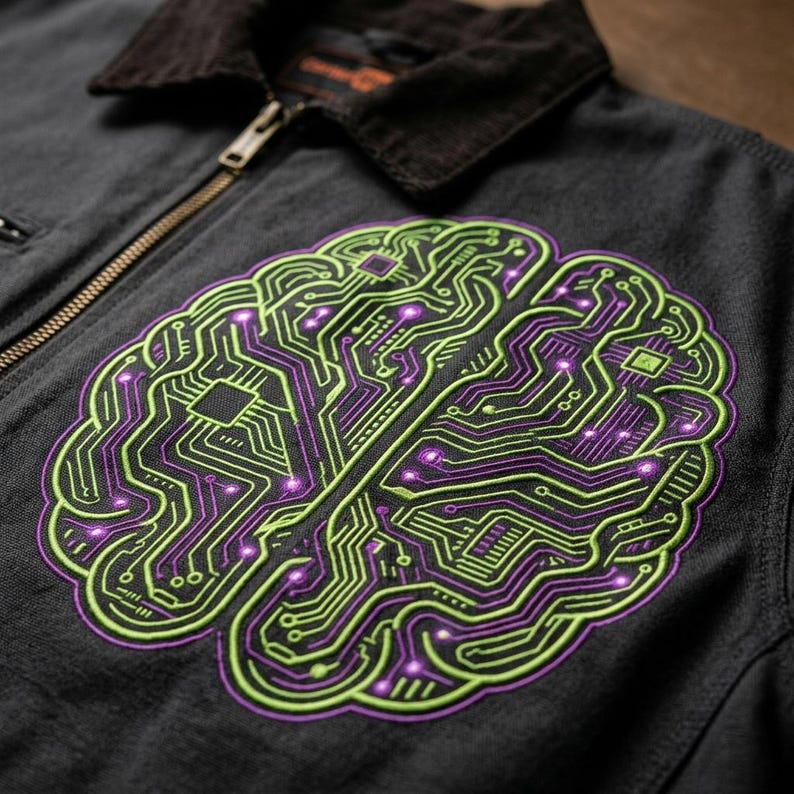 Coding Jacket AI Coding Embroidered Work Jacket: Cyberpunk Neural Network Design for ...