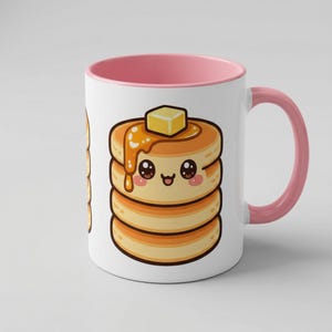 Kawaii Pancake Ceramic Coffee Mug: National Pancake Day Gift with Colorful Accent Handle