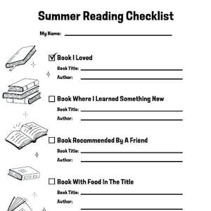 Summer Reading Checklist Digital Download Coloring Page