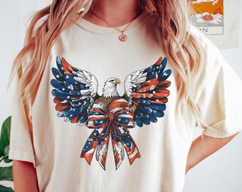 Comfort Colors®Eagle America Shirt, Coquette 4th Of July T-Shirt, 4th Of July Tee,Summer Patriotic Shirt,Bow Coquette Shirt,Independence Tee