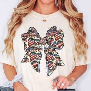 USA Strawberry Bow Shirt, Strawberry Coquette America Bow Shirt for July 4th, Memorial Day Shirt Gift, USA Crewneck, Election T-Shirt