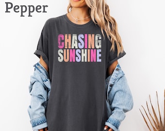Comfort Colors® Chasing Sunshine Shirt, Summer Shirt, Lake Life Shirt, Women's Lake Bum Shirt, Lake Vacation Shirt, Camping Shirt, Lake Gift