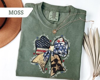 Comfort Colors®Coquette 4th of July Bow T Shirt, Soft Girl Patriotic Shirt, Cute Independence Day Tee, Memorial Day Shirt, USA Shirt Gift