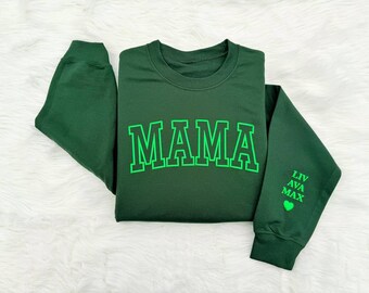 Puff Mama Sweatshirt with Kids Names | Puff Letters | Embossed Lettering | Gift for Mom | Pink Mama Sweater