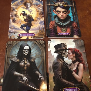 Édition de cartes arcanes majeures du jeu de tarot avec une touche revisitée 22 cartes fantastiques steampunk avec des messages de rimes au verso pour vous ou vos clients