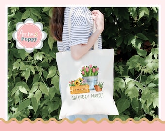 Florale Tasche für umweltbewusste Marktausflüge am Samstag | Wiederverwendbare Einkaufstasche Floral Blumen Frühling Tote Shopper Sommer Tasche