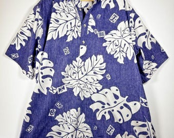 Camisa hawaiana vintage Go Barefoot: estampado floral de hojas de los 90, talla 2XL para hombre