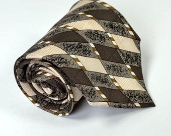 Corbata vintage de seda Pierre Balmain para hombre, color marrón dorado, con estampado geométrico de diamantes, años 80 y 90.