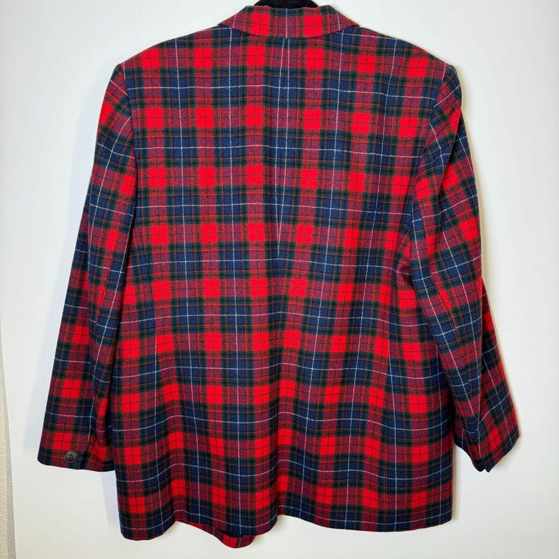 Vintage Pendleton Wool Blazer: Red Navy Tartan Plaid, Size 16, Made in USA image 5