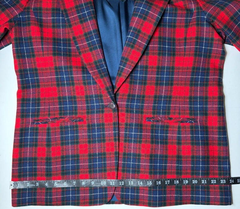 Vintage Pendleton Wool Blazer: Red Navy Tartan Plaid, Size 16, Made in USA image 9