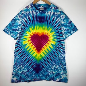 Vintage 90s Tie Dye T-Shirt: Rainbow Heart, Made in USA