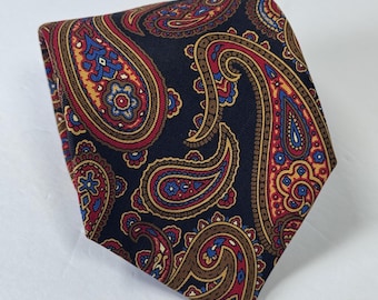 Vintage Liberty of London Paisley Silk Tie – Navy, Burgundy, Gold Classic Necktie