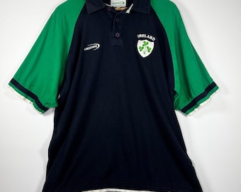 Camiseta vintage de rugby de Irlanda XL, colección Lansdowne, polo de algodón con trébol bordado, verde, azul marino, raglán