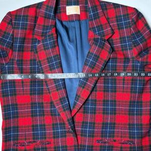 Vintage Pendleton Wool Blazer: Red Navy Tartan Plaid, Size 16, Made in USA image 8