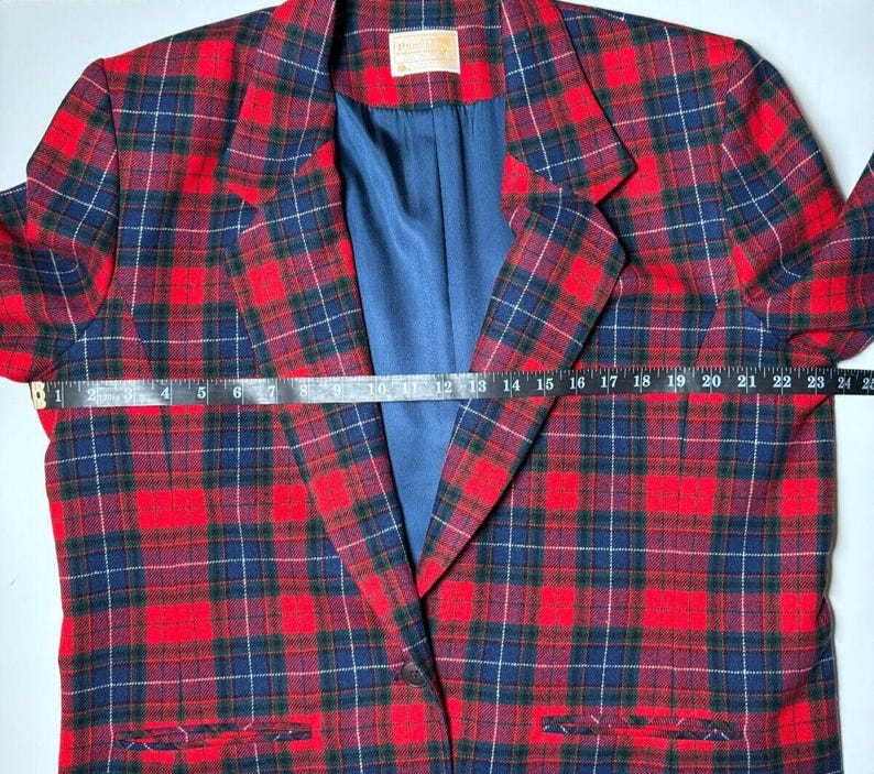 Vintage Pendleton Wool Blazer: Red Navy Tartan Plaid, Size 16, Made in USA image 8
