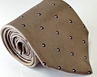 Vintage Christian Dior Silk Tie: Tan Red White Blue Dot Pattern, Made in USA