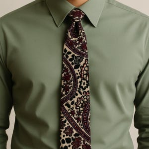 Liberty of London Silk Tie Paisley Floral Burgundy Cream Black Made in USA Preppy Formal Wedding Party
