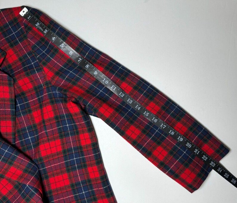 Vintage Pendleton Wool Blazer: Red Navy Tartan Plaid, Size 16, Made in USA image 10