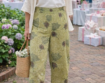 Pantalones de descanso cortos vintage de los años 90, color verde limón Santa Monica, estampado floral jacquard.