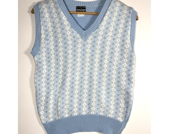 Chaleco de suéter de algodón vintage hecho en Escocia azul blanco tejido preppy escandinavo nórdico Nordstrom