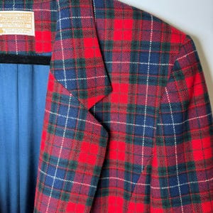 Vintage Pendleton Wool Blazer: Red Navy Tartan Plaid, Size 16, Made in USA image 4