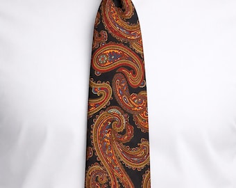 Vintage Liberty of London Silk Paisley Neck Tie Black Burgundy Gold USA Made