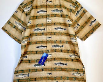 Camisa Pendleton vintage de los años 90 para hombre, con estampado de peces medianos, manga corta, botones, nueva edición limitada.