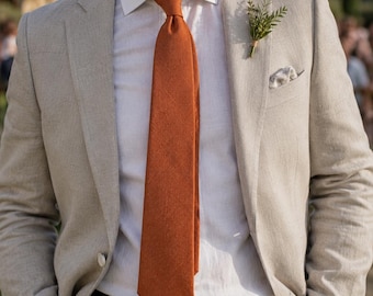 Corbata de lino irlandés con estampado de gallo vintage, color naranja, estilo mod, estilo clásico para hombre.