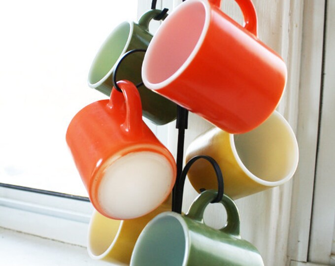 Vintage Coffee Mug Holder With 6 Colorful Mugs Etsy