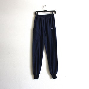 vintage high waist navy blue harem pants / stretch waist / narrow ankle slim fit / pockets / comfy lounge pants