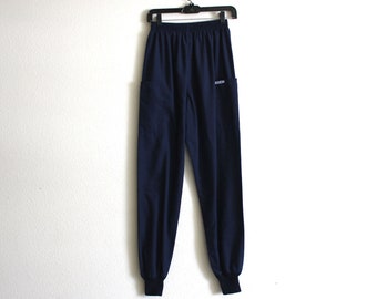 pantalon harem vintage taille haute bleu marine / taille extensible / cheville étroite slim fit / poches / pantalon lounge confortable