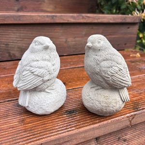 Statue di uccelli da giardino in cemento - Set di 2 uccelli in cemento non verniciati su base in pietra