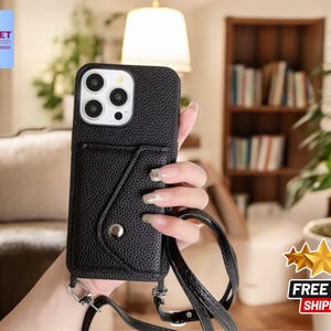 Funda de piel sintética tipo cartera / Funda con correa para teléfono / Funda versátil para móvil / Carcasa creativa para dispositivo / Accesorio moderno para gadgets