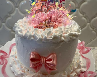 Happy Birthday Fake Bake Mini Cake and Cupcakes, Tier Tray Decor